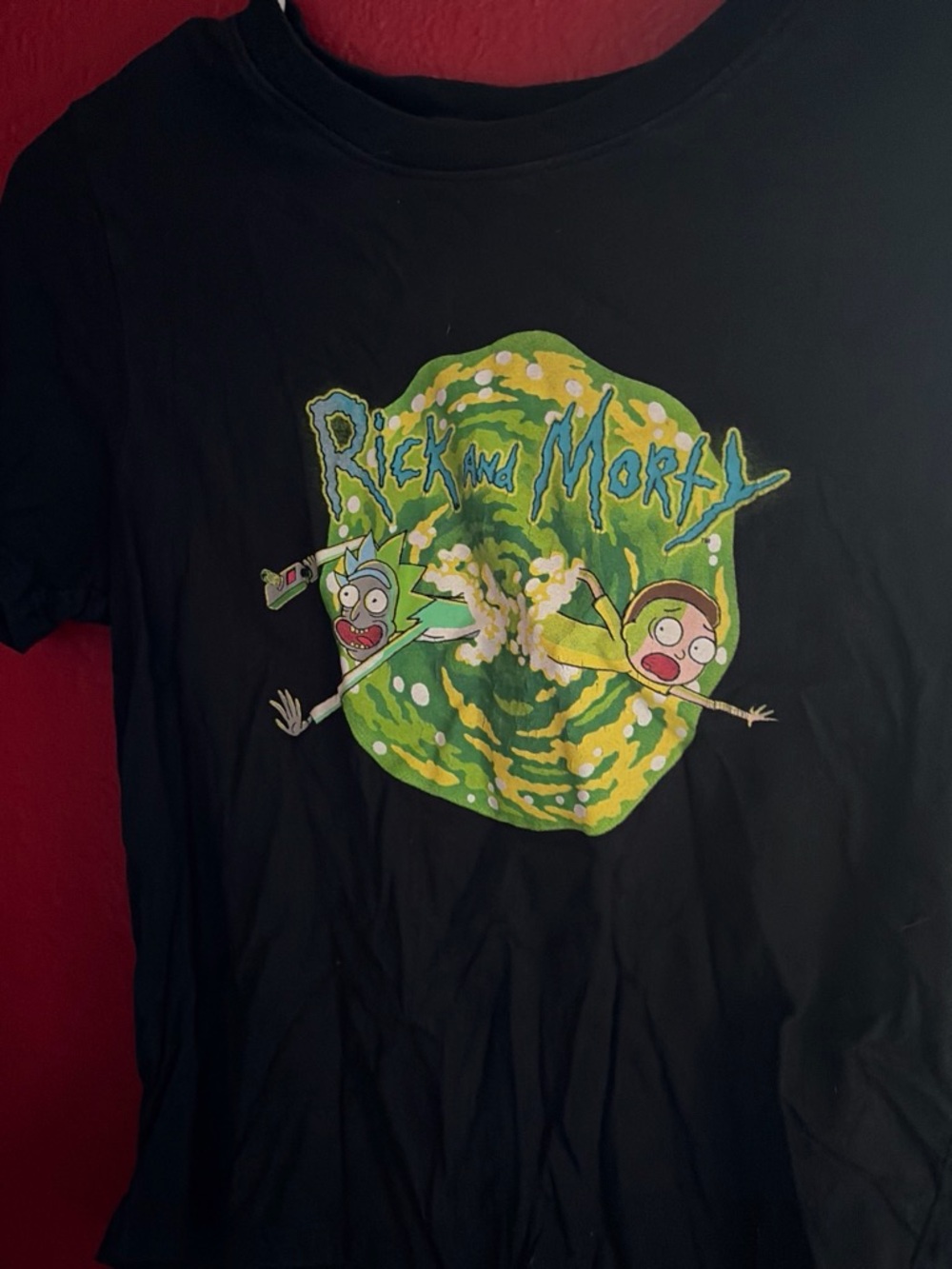 Kids Rick and Morty Black Graphic Tee with Green Portal
